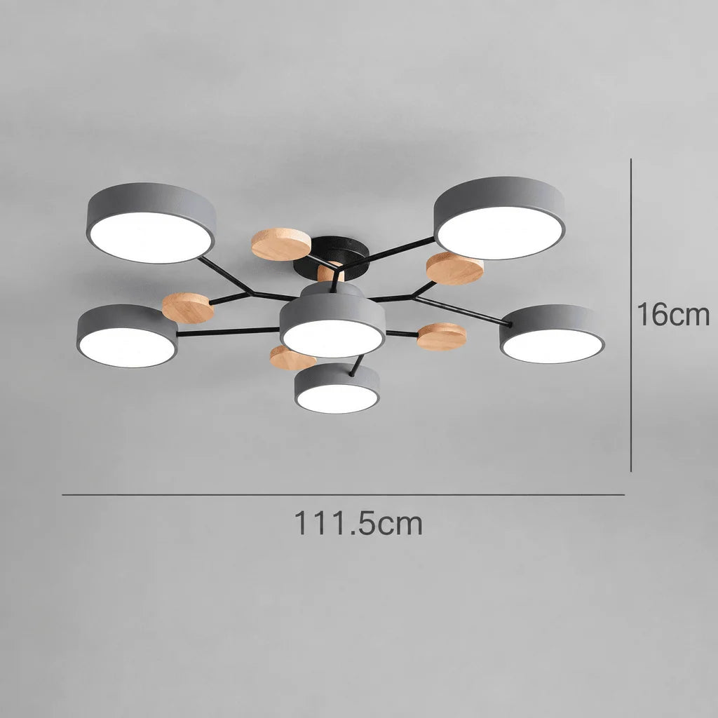 Ceiling Light Round LED Metal & Wood Three-Color