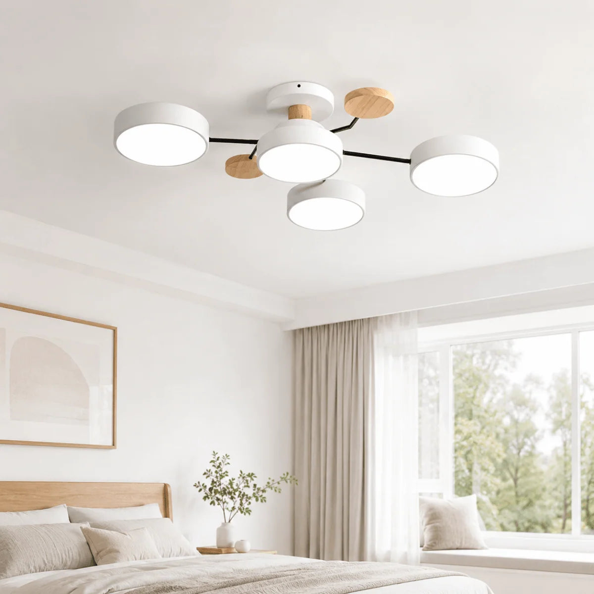 Ceiling Light Round LED Metal & Wood Three-Color