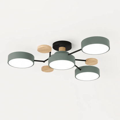 Ceiling Light Round LED Metal & Wood Three-Color