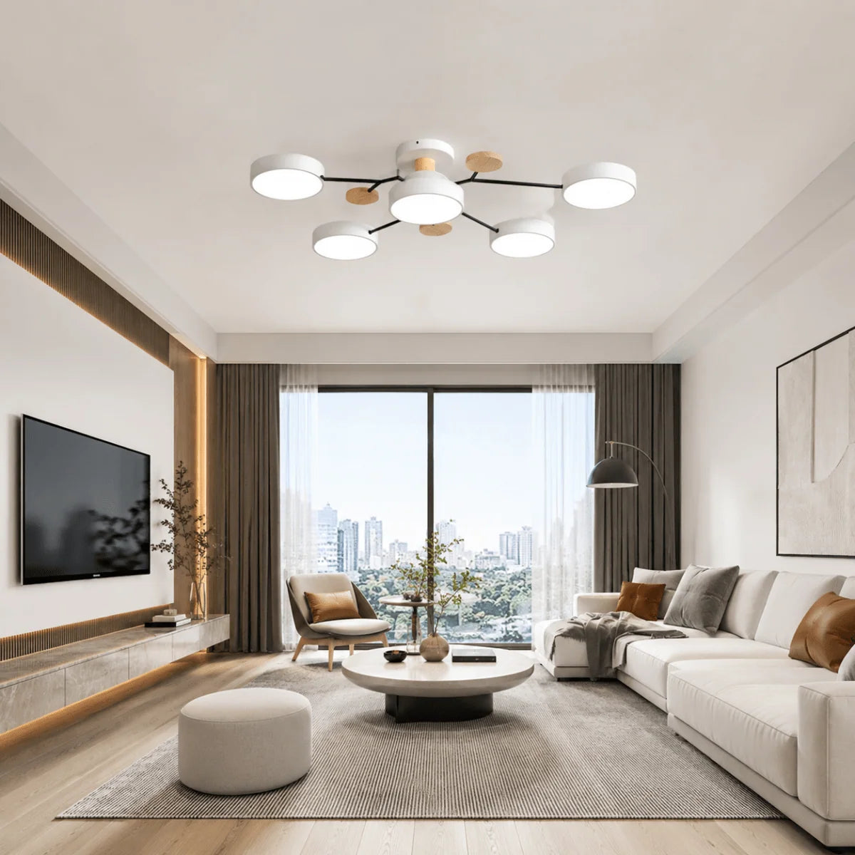 Ceiling Light Round LED Metal & Wood Three-Color