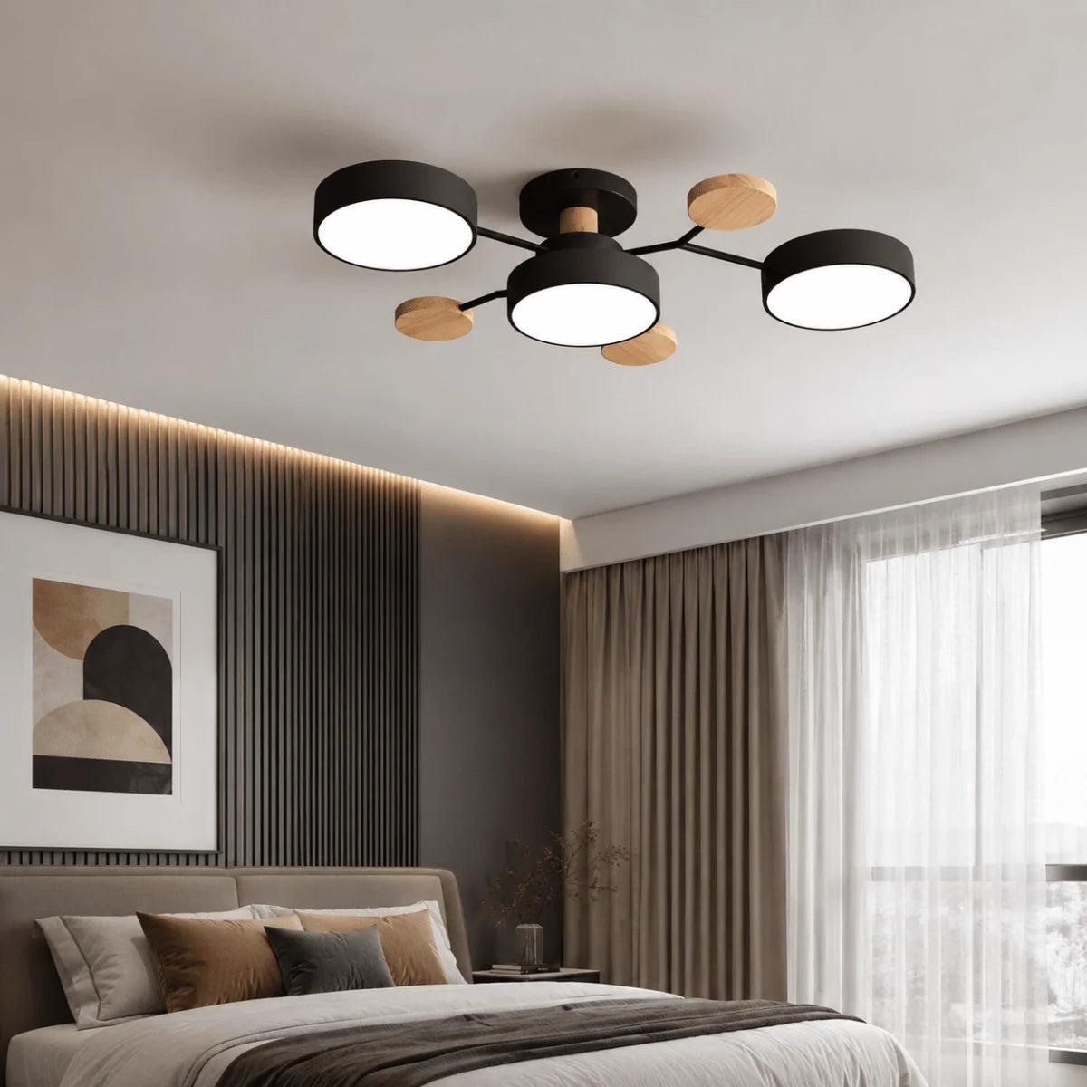 Ceiling Light Round LED Metal & Wood Three-Color