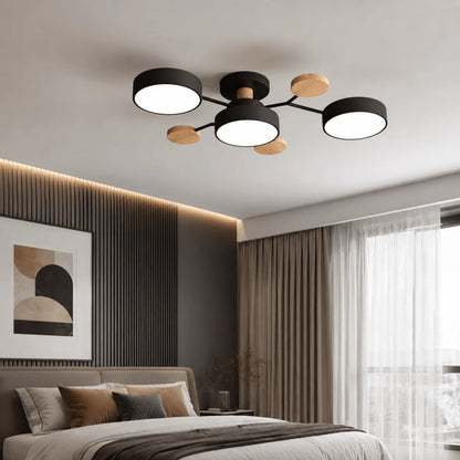 Ceiling Light Round LED Metal & Wood Three-Color