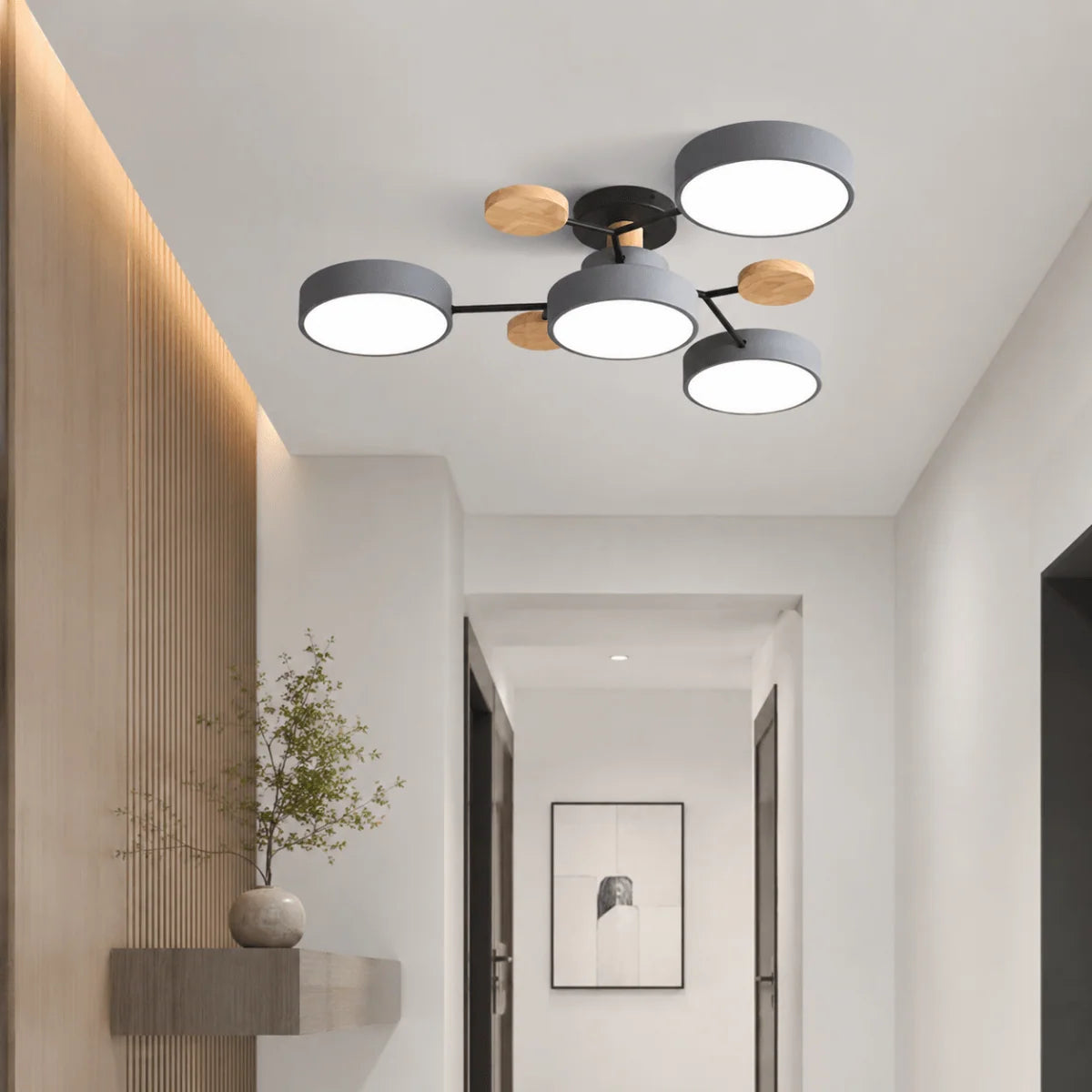 Ceiling Light Round LED Metal & Wood Three-Color