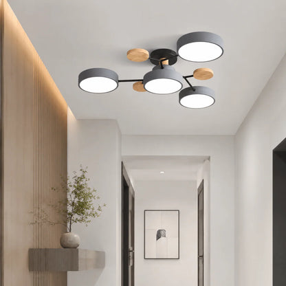Ceiling Light Round LED Metal & Wood Three-Color