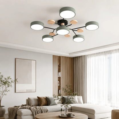 Ceiling Light Round LED Metal & Wood Three-Color