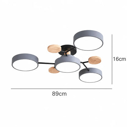 Ceiling Light Round LED Metal & Wood Three-Color
