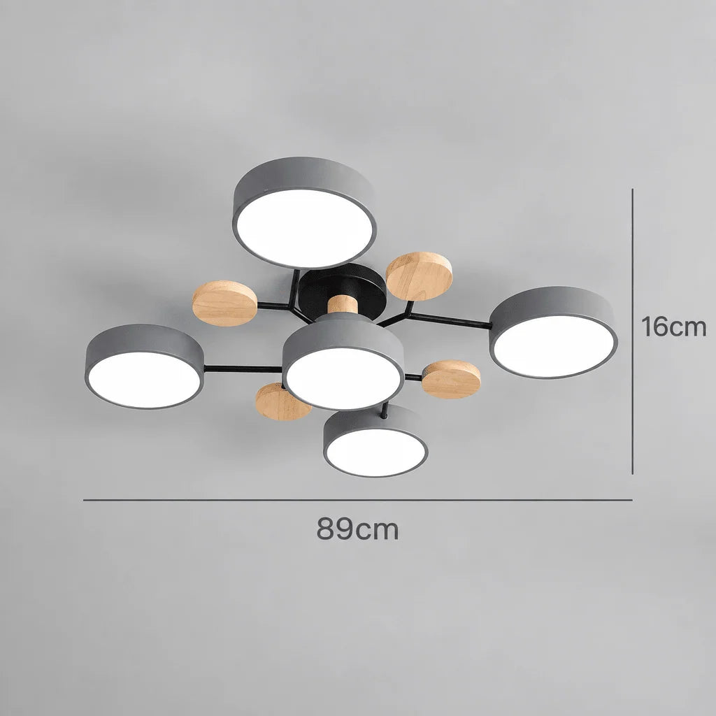 Ceiling Light Round LED Metal & Wood Three-Color