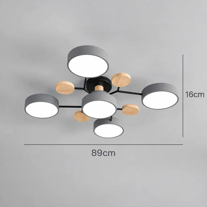 Ceiling Light Round LED Metal & Wood Three-Color