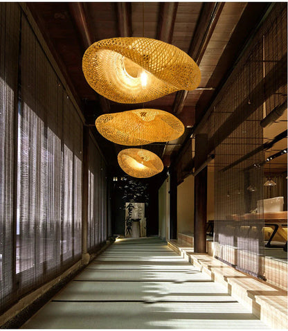 Ceiling Pendant Lamp Handwoven Bamboo Adjustable Cable