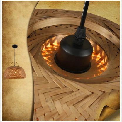 Ceiling Pendant Lamp Handwoven Bamboo Adjustable Cable