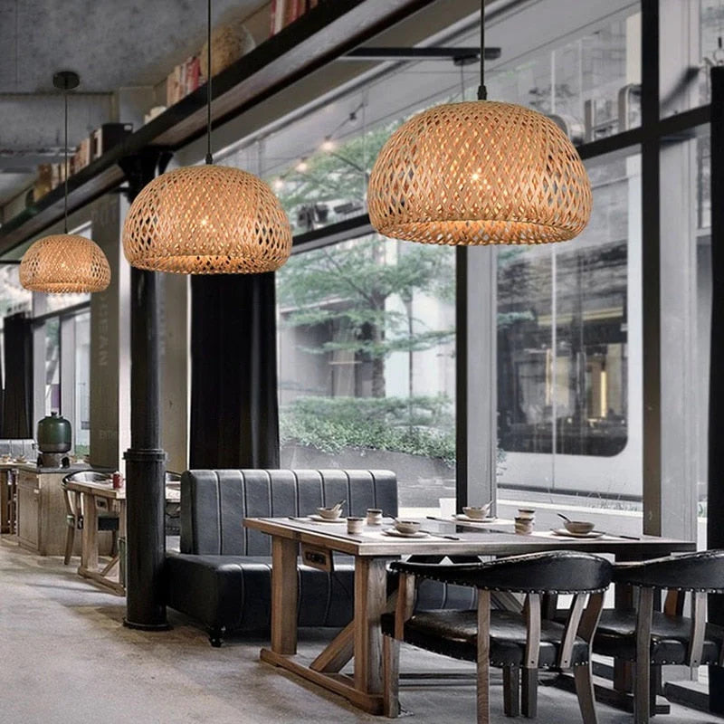 Ceiling Pendant Lamp Handwoven Bamboo Adjustable Cable