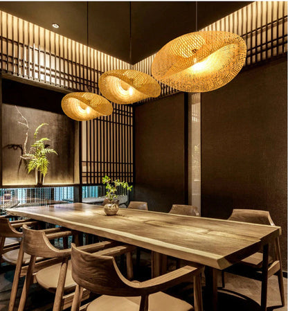 Ceiling Pendant Lamp Handwoven Bamboo Adjustable Cable