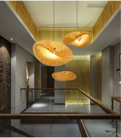 Ceiling Pendant Lamp Handwoven Bamboo Adjustable Cable