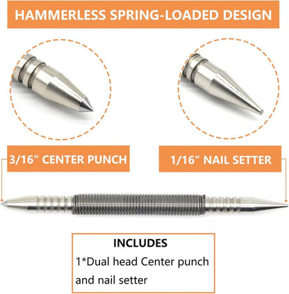 Center Punch Spring-Loaded Hardened Steel Interchangeable Tips