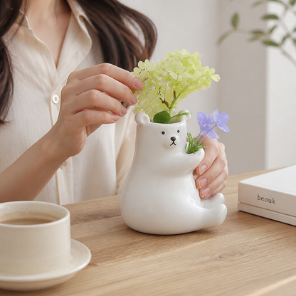 Bear-Shaped Ceramic Tabletop Vase