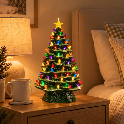 Ceramic Christmas Tree Multicolor LED Lights Star Topper