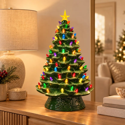 Ceramic Christmas Tree Multicolor LED Lights Star Topper