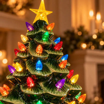 Ceramic Christmas Tree Multicolor LED Lights Star Topper