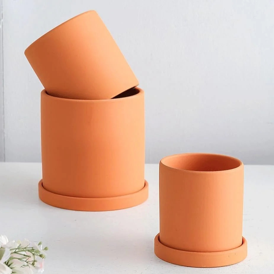 Ceramic Flower Pot Matte Glazed With Matching Saucer