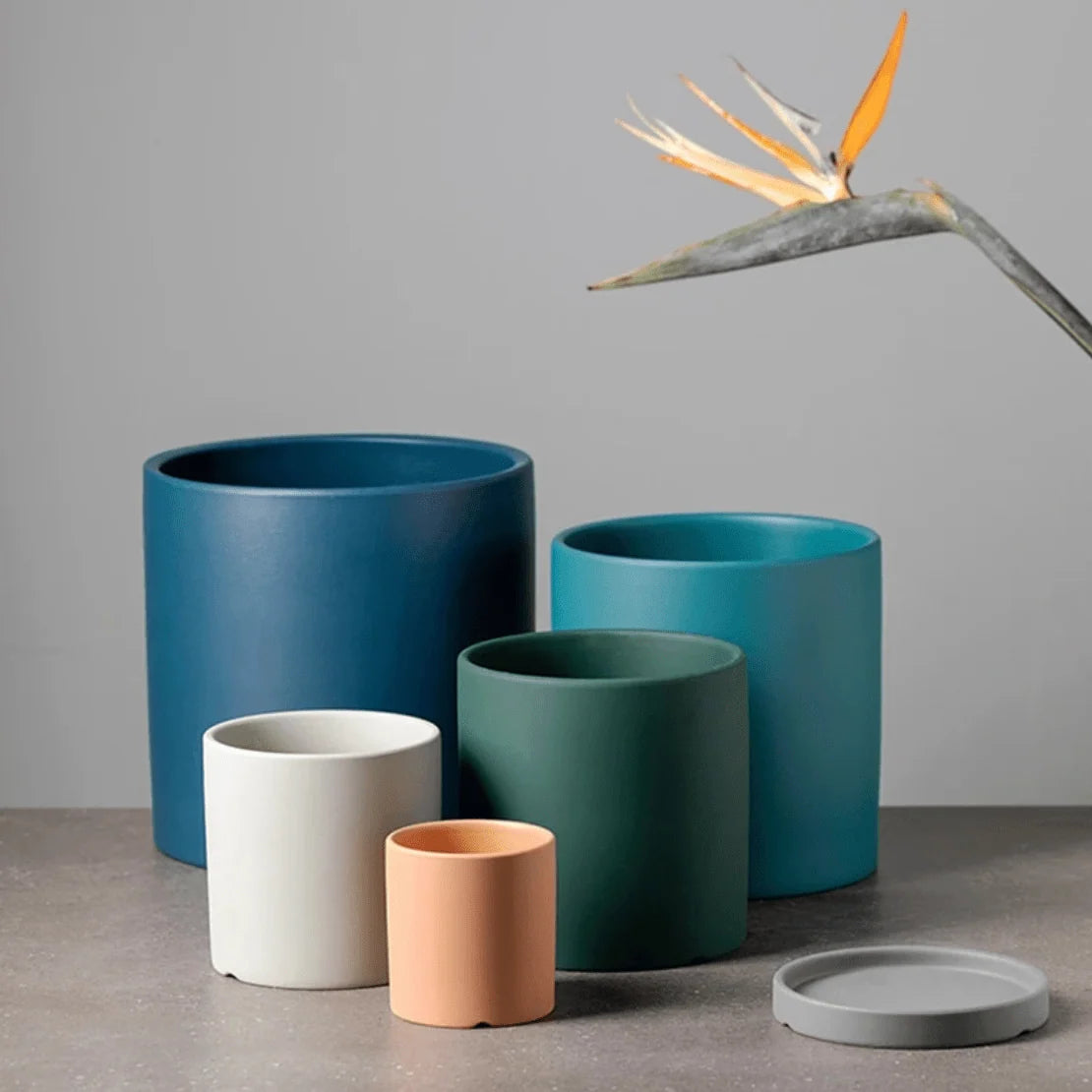 Ceramic Flower Pot Matte Glazed With Matching Saucer