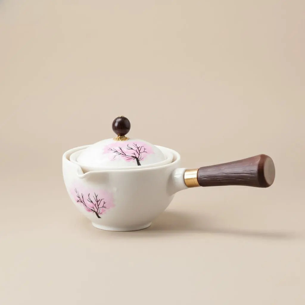 Ceramic Teapot Color-Changing Cherry Blossom Stainless Steel Strainer