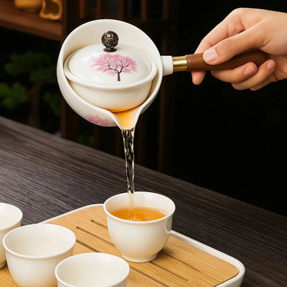 Ceramic Teapot Color-Changing Cherry Blossom Stainless Steel Strainer