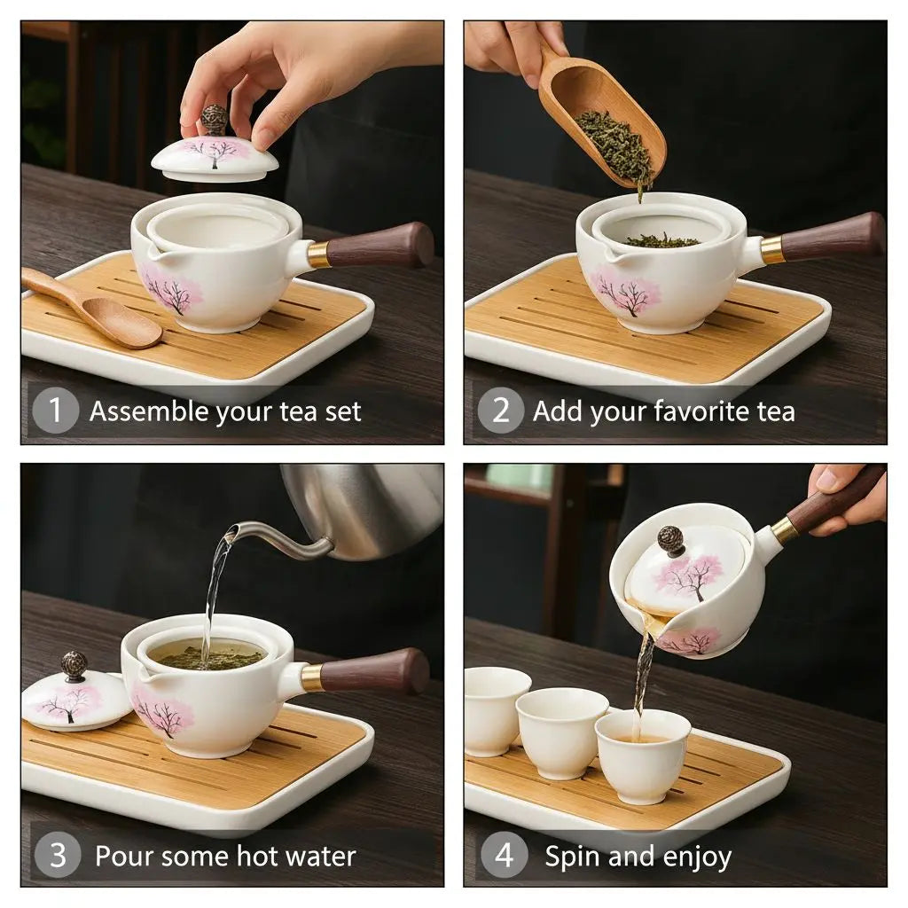 Ceramic Teapot Color-Changing Cherry Blossom Stainless Steel Strainer