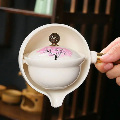 Ceramic Teapot Color-Changing Cherry Blossom Stainless Steel Strainer