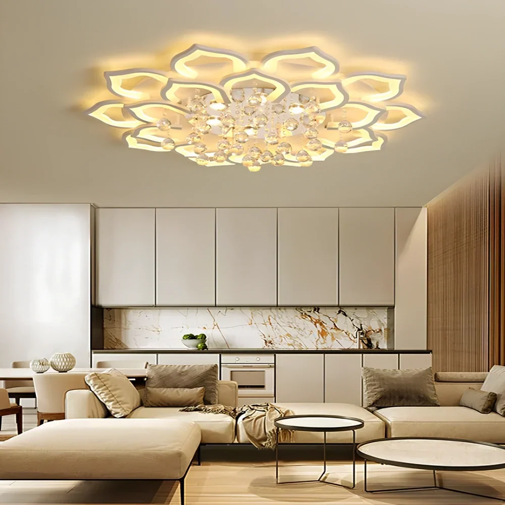 Chandelier Lotus Crystal Flush Mount Dimmable Remote-Controlled LED