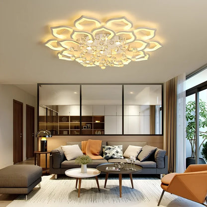 Chandelier Lotus Crystal Flush Mount Dimmable Remote-Controlled LED