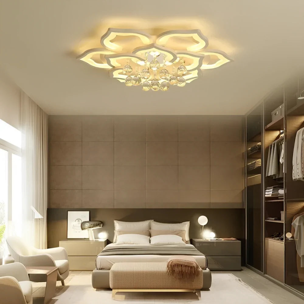 Chandelier Lotus Crystal Flush Mount Dimmable Remote-Controlled LED