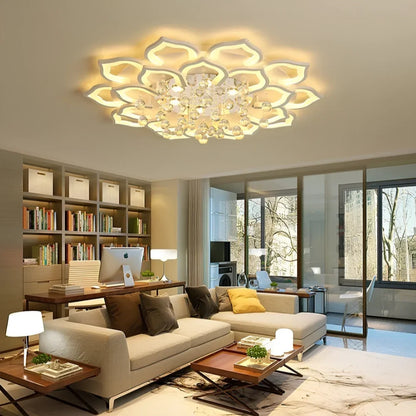 Chandelier Lotus Crystal Flush Mount Dimmable Remote-Controlled LED
