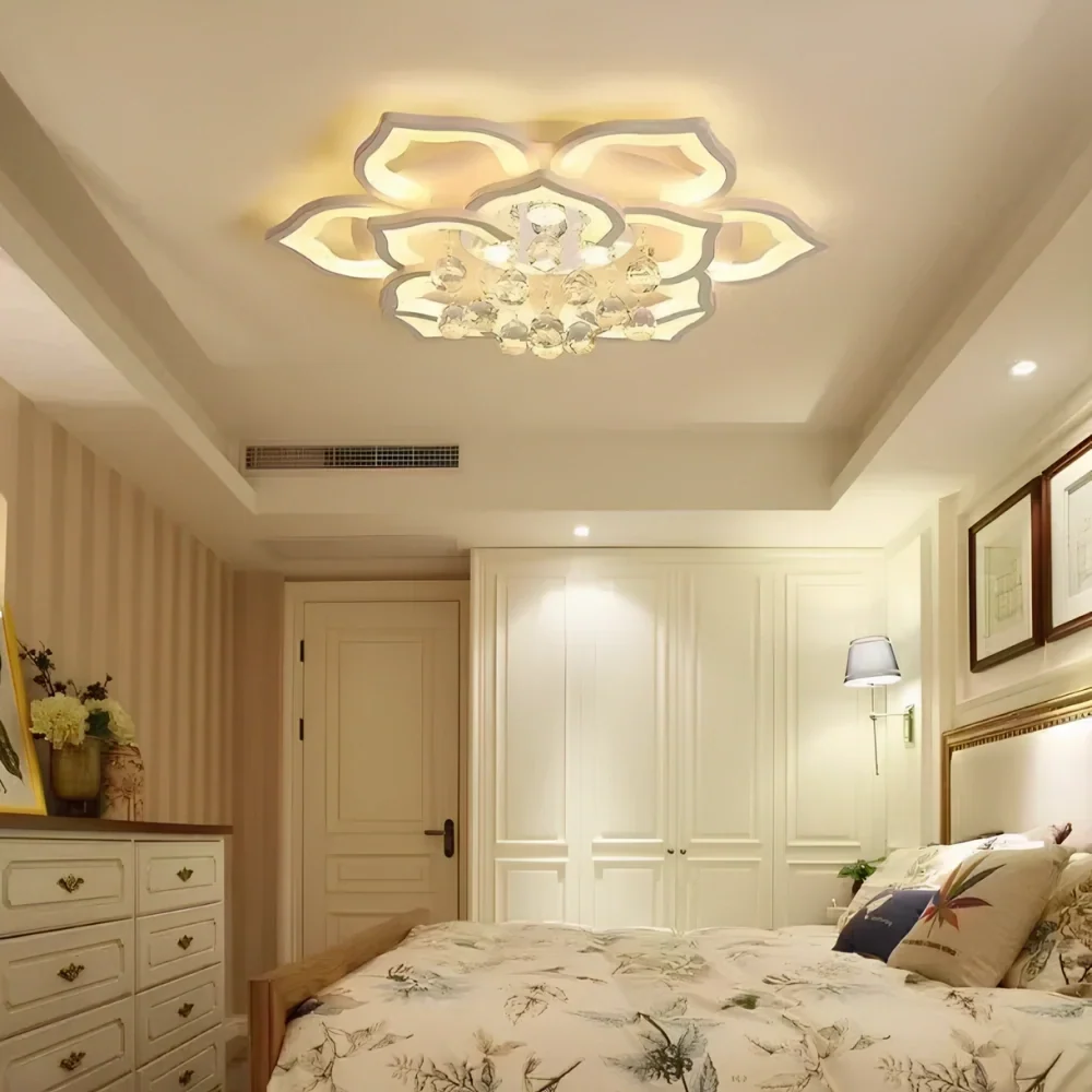 Chandelier Lotus Crystal Flush Mount Dimmable Remote-Controlled LED