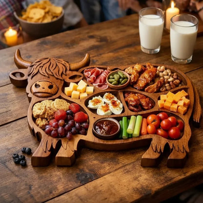 Charcuterie Board Cow-Shaped Handcrafted Solid Wood