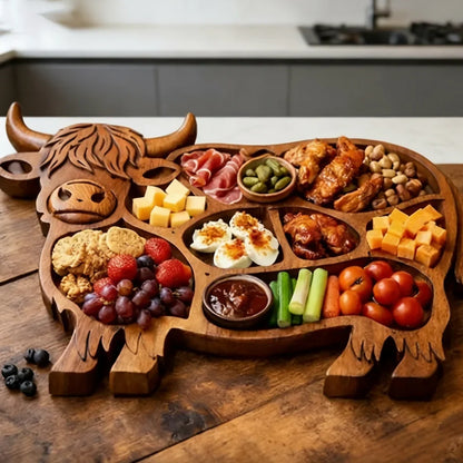 Charcuterie Board Cow-Shaped Handcrafted Solid Wood