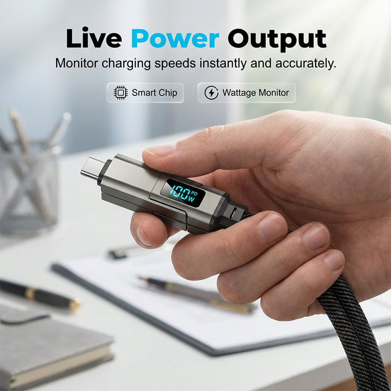 Charging Cable Keychain 4-in-1 65W Digital Power Display