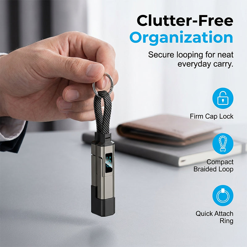 Charging Cable Keychain 4-in-1 65W Digital Power Display