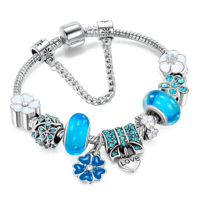 Charm Bracelet Sterling Silver Floral Adjustable Fit