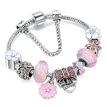 Charm Bracelet Sterling Silver Floral Adjustable Fit