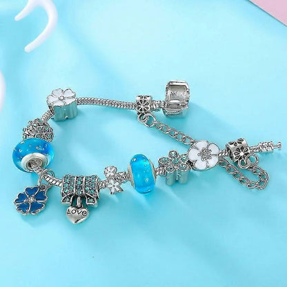 Charm Bracelet Sterling Silver Floral Adjustable Fit