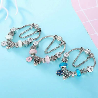 Charm Bracelet Sterling Silver Floral Adjustable Fit