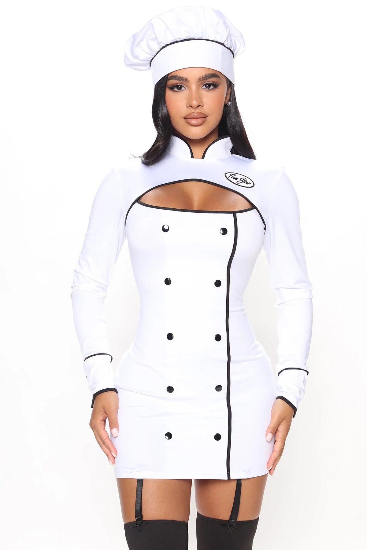 Chef Costume Set Stretch Three-Piece Cutout Dress & Hat