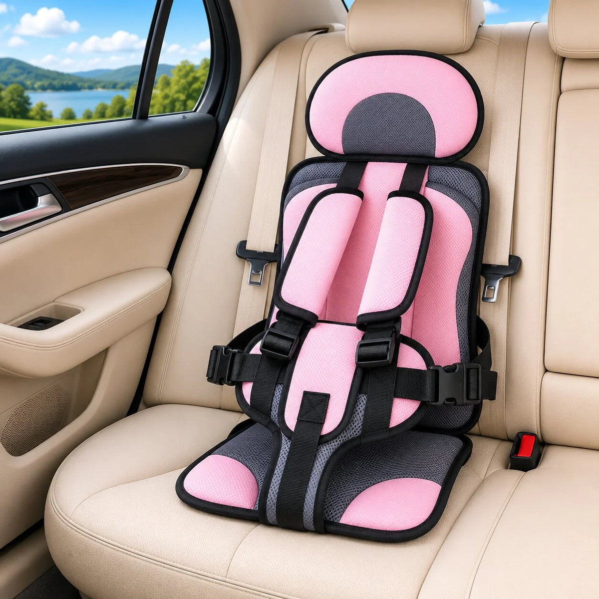 Child Car Seat Lightweight Compact Adjustable Fit & Washable Cover