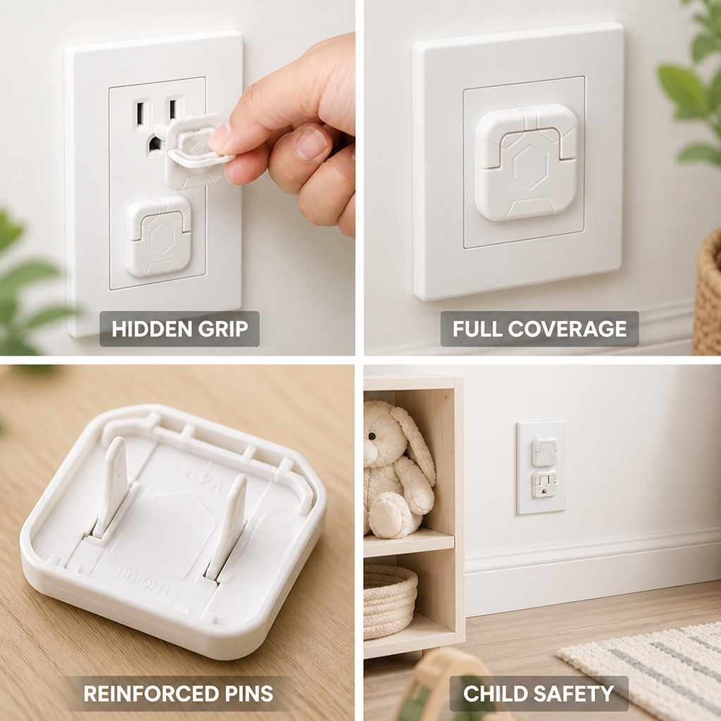 Childproof Socket Covers Hidden Grip & Full Coverage 10-Pack