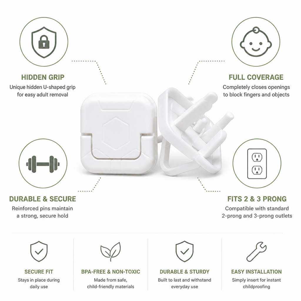 Childproof Socket Covers Hidden Grip & Full Coverage 10-Pack