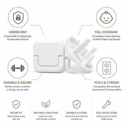 Childproof Socket Covers Hidden Grip & Full Coverage 10-Pack