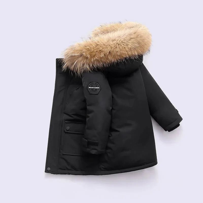 Children’s Winter Coat Thick Padded Fur Trim Warm Cold-Weather Wear