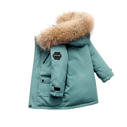 Children’s Winter Coat Thick Padded Fur Trim Warm Cold-Weather Wear