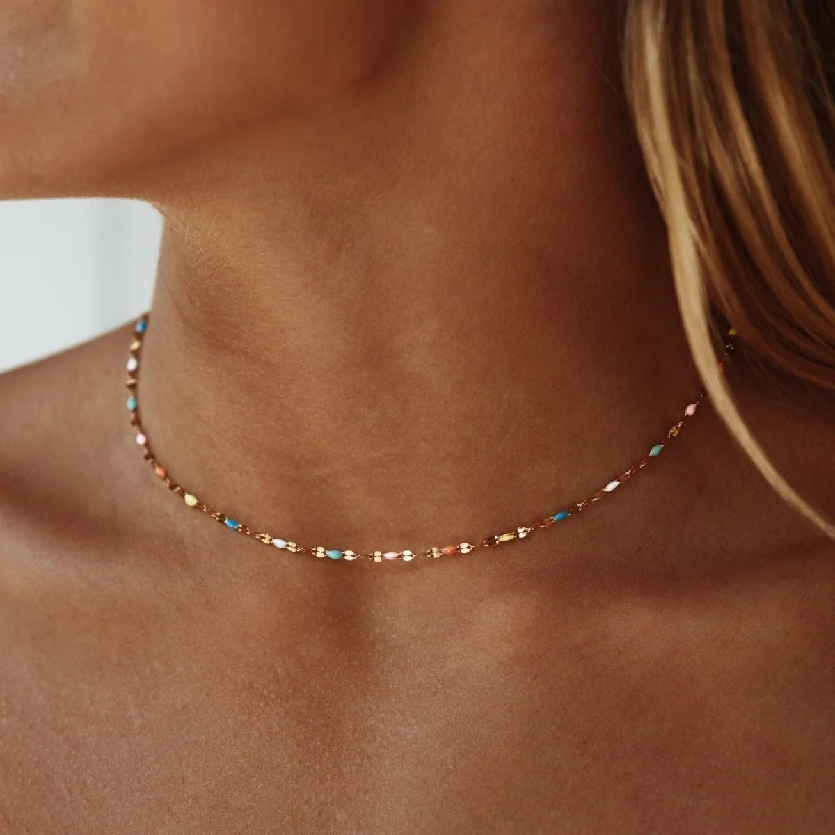 Choker Necklace Multicolor Resin Beads Adjustable Lobster Clasp