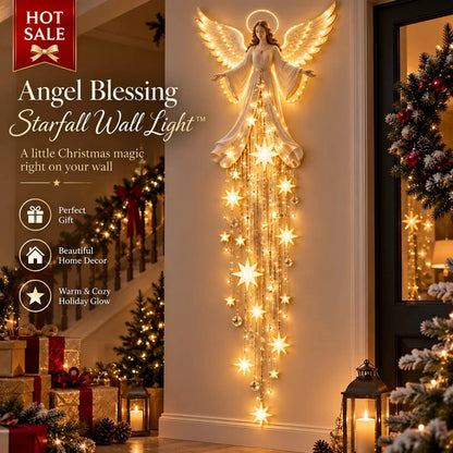 Christmas Angel Wall Light Warm White Cascading Stars Slim Design